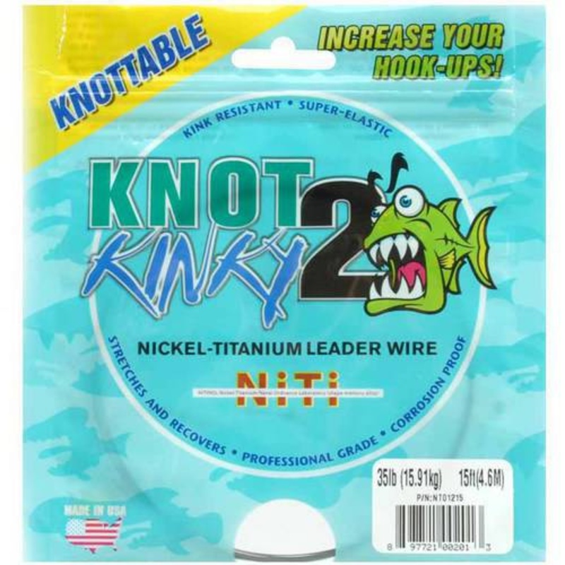 Aquateko Knot 2 Kinky 45 Lb. – 15′ Nickel-Titanium Leader Wire 35 Lbs – Salt Wtr Trollng Bait