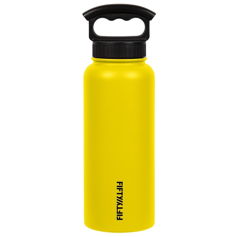Fifty-Fifty 568464 34 Oz Insulated Bottle with 3-Finger Grip Cap Yellow