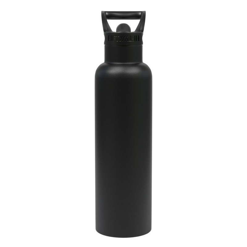 Fifty-Fifty 592233 21 Oz Vacuum Insulation Water Bottle with Straw Cap Black