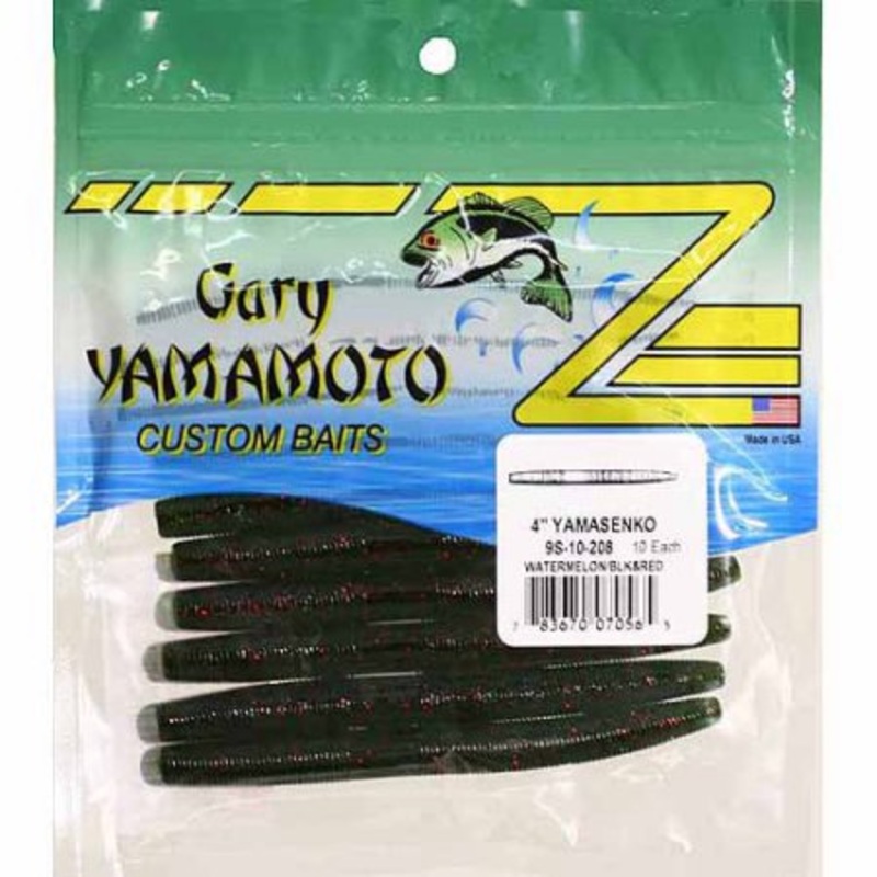 YAM-9S-10-208 4 in. Senko Watermelon Fishing Lure with Black & Red Flake – Pack of 10