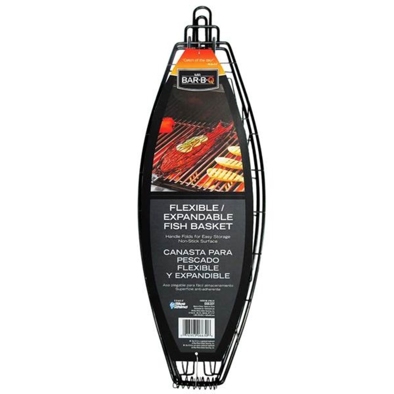MR. BAR-B-Q Flexible Non-Stick Wire Single Fish Basket Cooking Accessory with Folding Handle