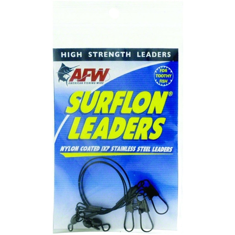 Surflon Leaders Nylon Coated 1X7 Stainless Sleeve Swivel Locksnap 30 Lb 14 Kg Test Black 18 I