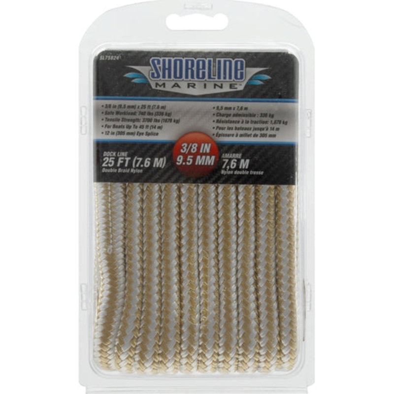 Shoreline Marine Boating & Marine Double Braided Nylon Dock Line – 3/8 X 25′ Gold/White