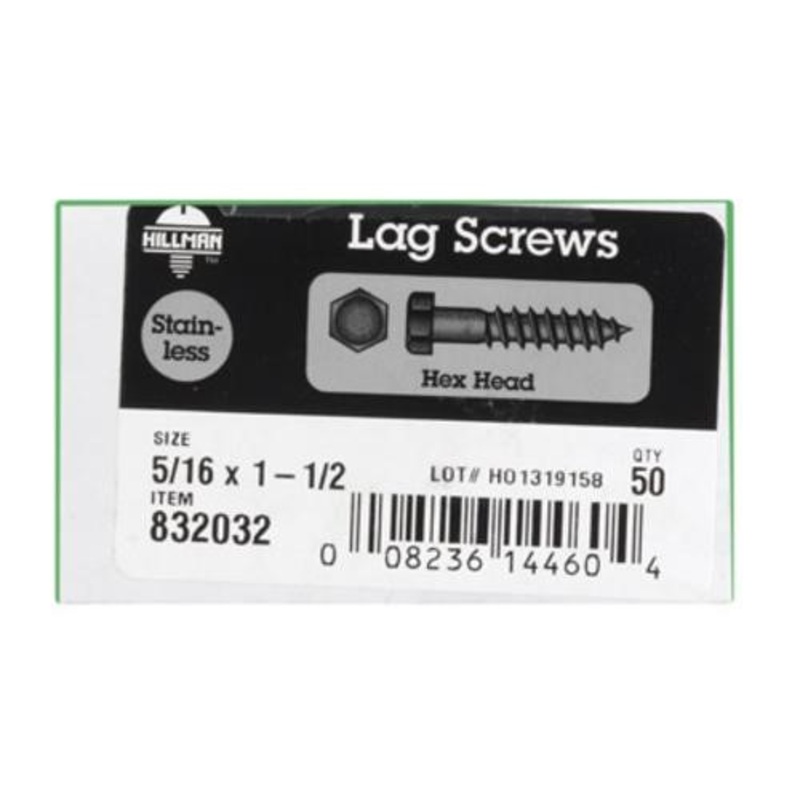Hillman 5/16 in. X 1-1/2 in. L Hex Stainless Steel Lag Screw 50 Pk