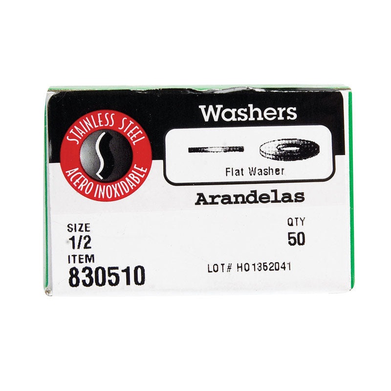 Hillman Stainless Steel 1/2 in. Flat Washer 50 Pk