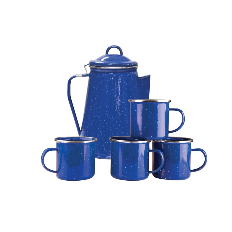 Stansport Enamel Percolator Coffee Pot and Set of 4 Mugs