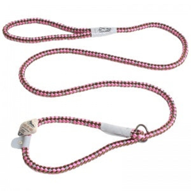 K9 Explorer Braided Rope Reflective Dog Slip Lead Rosebud 6-Ft Long 1/2-In Wide