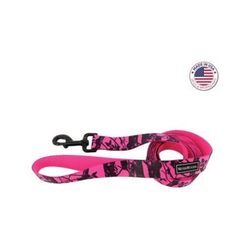 Water & Woods Blaze Patterned Dog Leash Neon Pink Tree