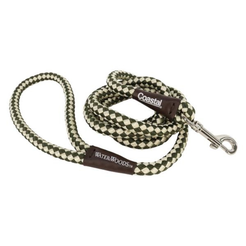 Water & Woods Braided Rope Snap Dog Leash Green & White