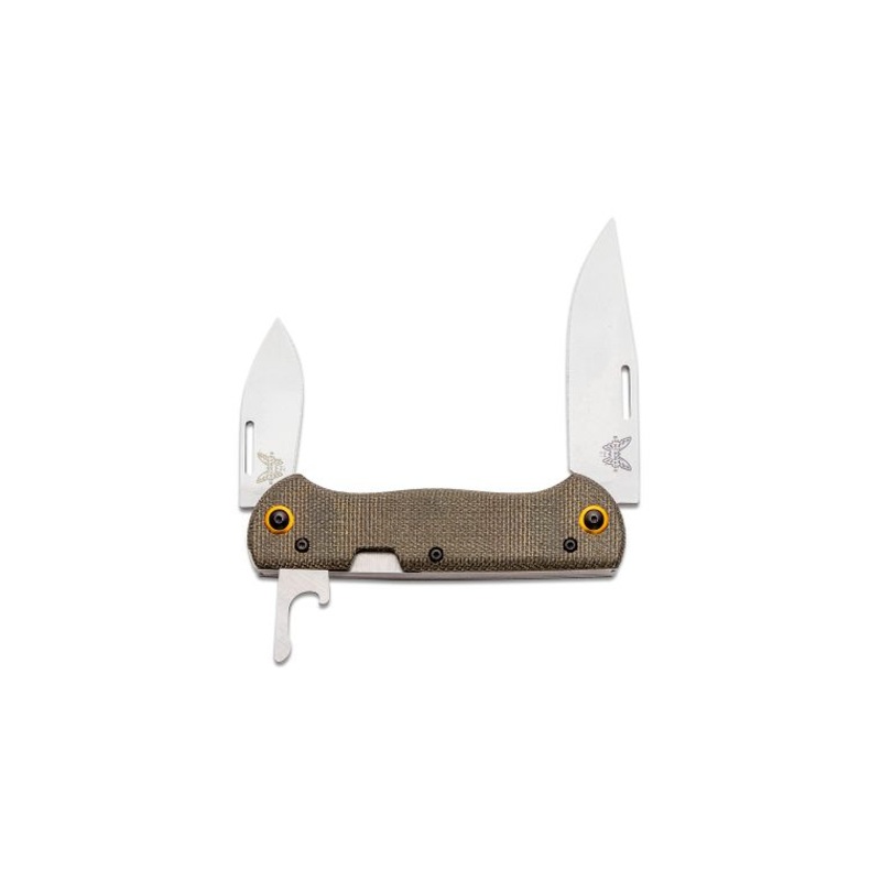 Benchmade Weekender 2-Blade Slipjoint Folding Knife 2.97″ Satin S30V Clip Point and Drop Point Blades Green Canvas Micarta Handles