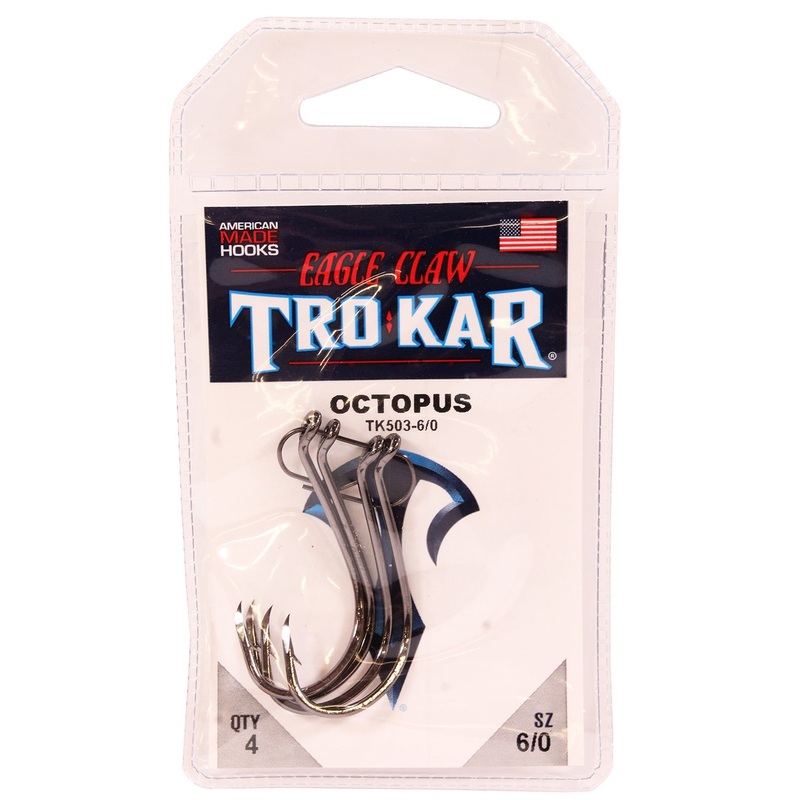Eagle Claw Down Point Long Shank Octopus Hook Sz 6/0 ZZZ