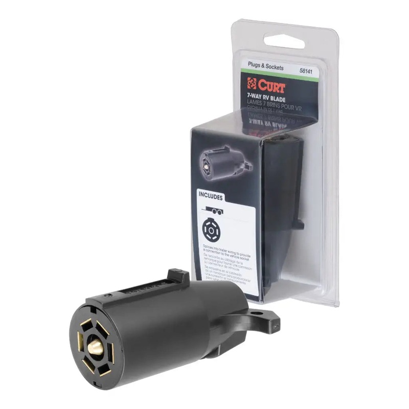 Curt 7-Way RV Blade Connector Plug (Trailer Side Black Plastic Packaged) #58141