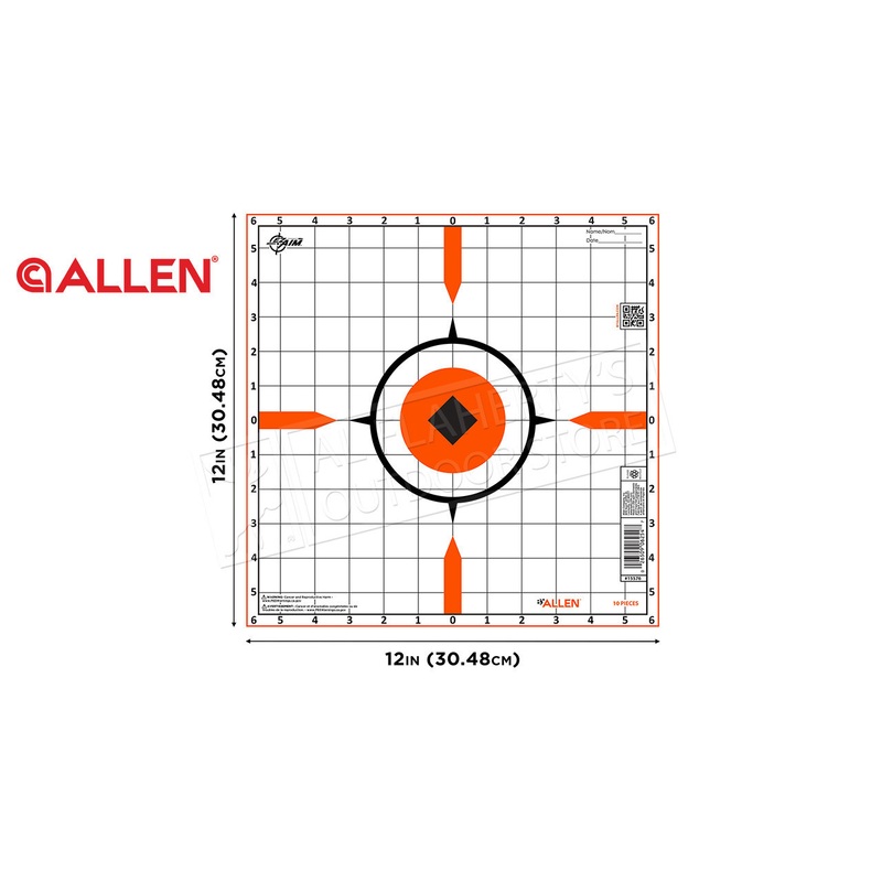 Allen EZ Aim Rigid Paper Shooting Targets, Sight-In Grid, 10-Targets Per Pack, Orange/White #15576
