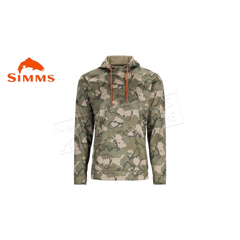 Simms Men’s Challenger Fishing Hoody, Regiment Camo Olive Drab #13846-1082
