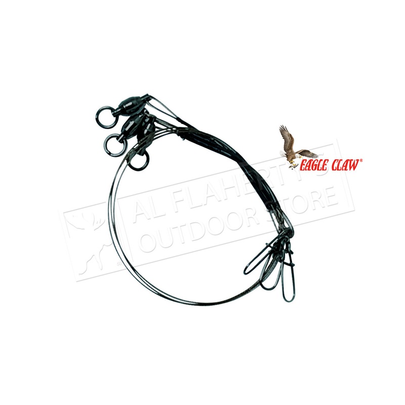 Eagle Claw Steel Leader With Ball Bearing Swivel And Dual Lock Snap 3 Pack #LLBBIBK