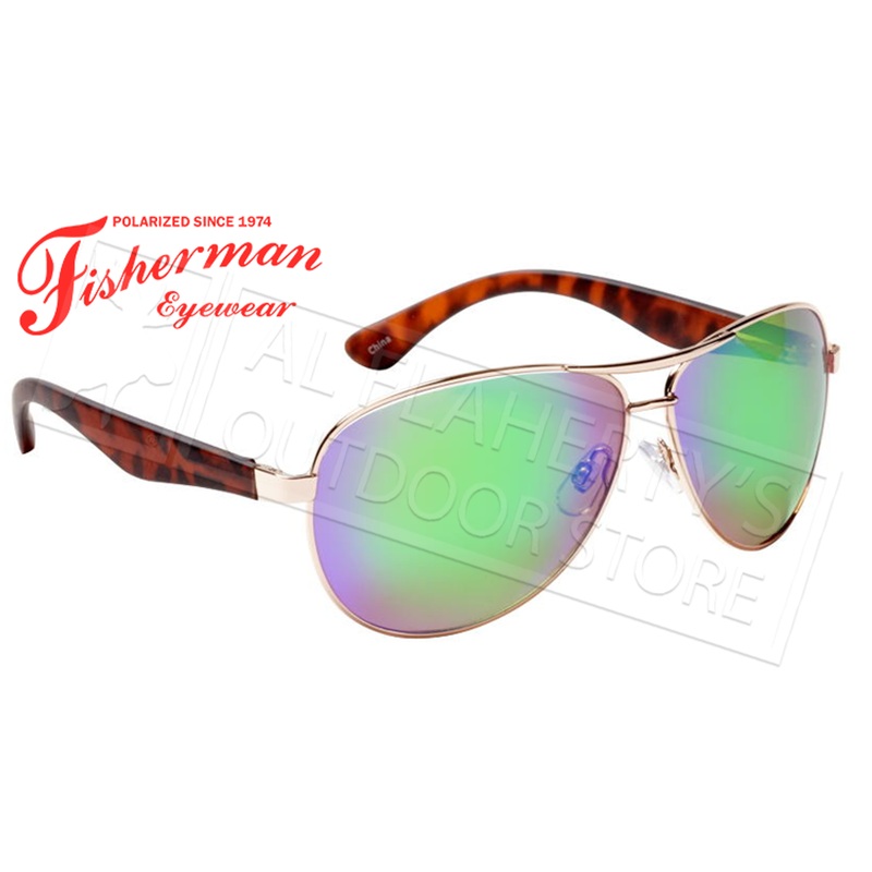 Fisherman Eyewear Siesta Polarized Glasses, Shiny Gold Frame with Green Mirror Lens #50432262