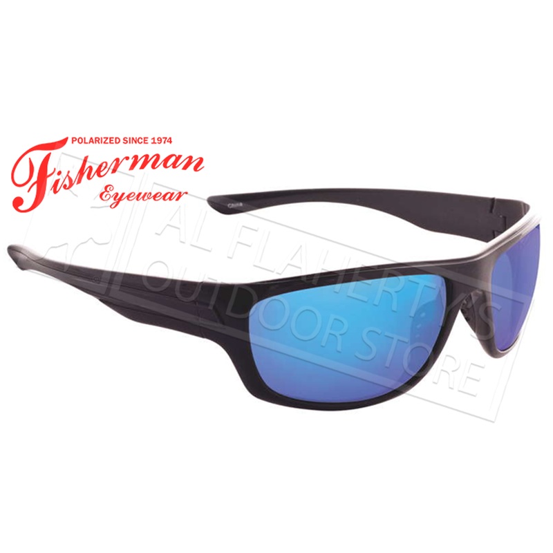 Fisherman Eyewear Striper Polarized Glasses, Gloss Black Frames with Blue Mirror Lens #96100356N
