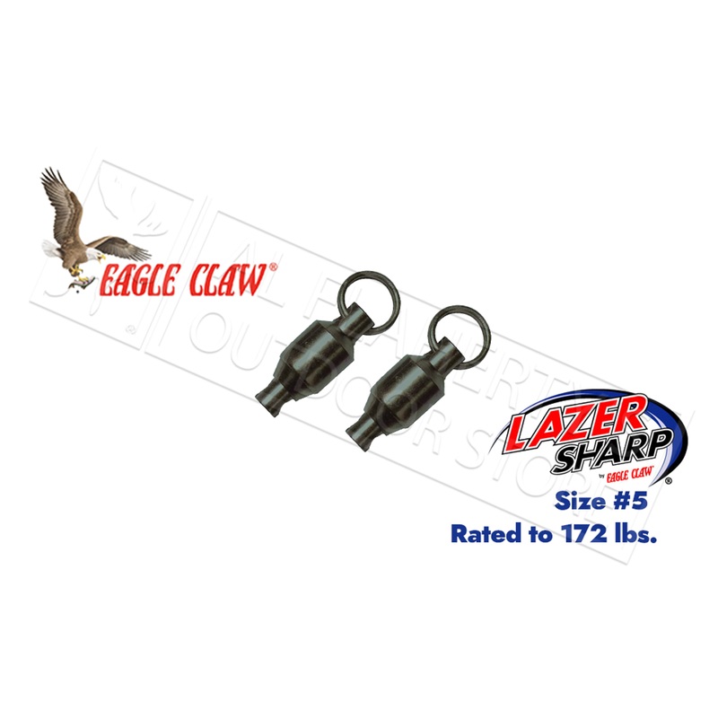 Eagle Claw Lazer Ball Bearing Swivels with Steel Rings, Size 5 – 172lbs, Pack of 2 #11082-005