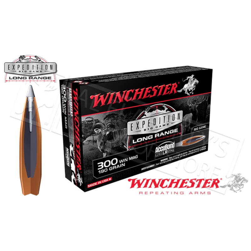 Winchester 300 WIN MAG Accubond Expedition LR, Polymer Tipped Boat-Tail 190 Grain Box of 20 #S300LR