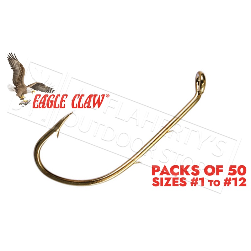 Eagle Claw Baitholder Bronze Hooks, Down Eye, Packs of 50, Sizes 12 to 1 #181FH