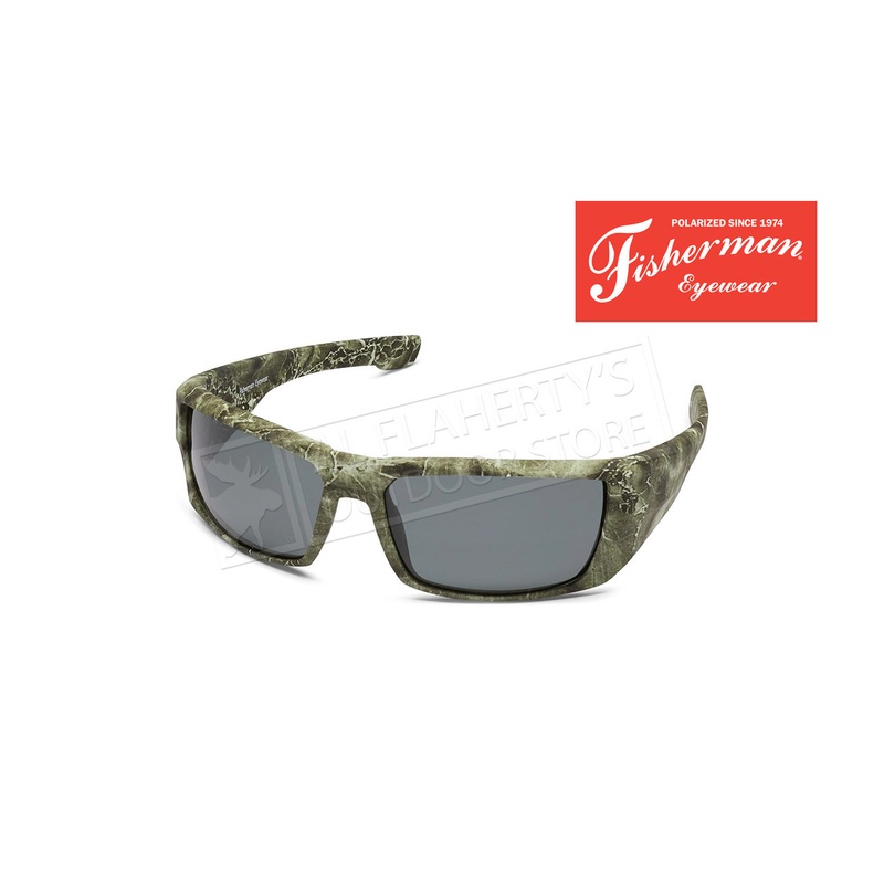 Fisherman Eyewear Bayou Polarized Glasses, Green Terrain Frame with Gray Lens #50280501