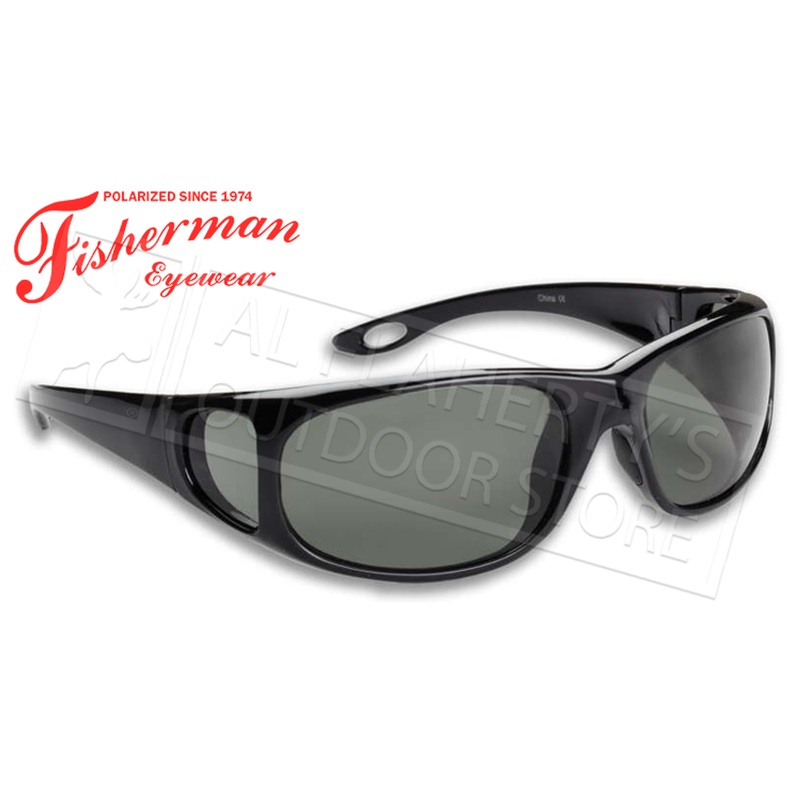 Fisherman Eyewear Grander Polarized Glasses for Fishing, Black and Grey Lens #90622