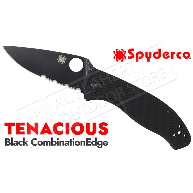 Spyderco Tenacious G-10 Folding Knife, Half Serrated Black Blade#C122GBBKPS