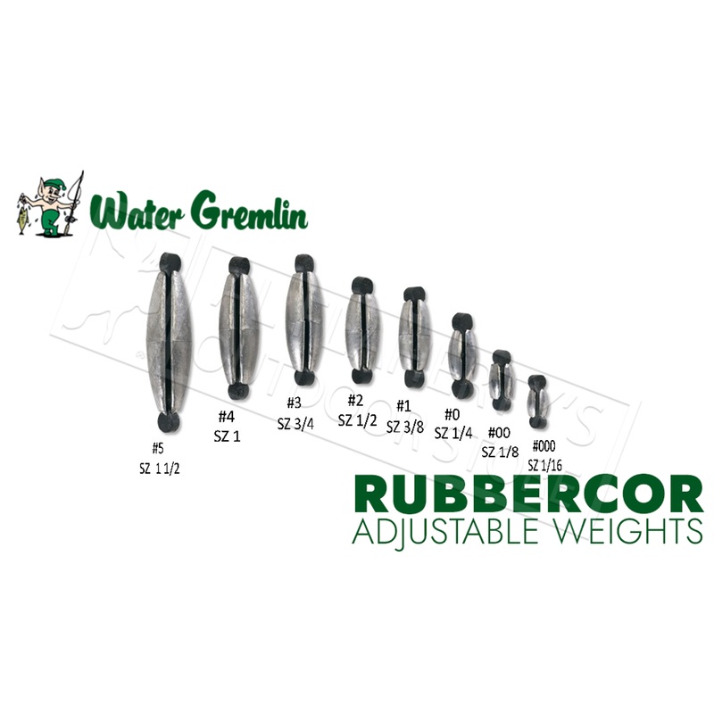 Water Gremlin Rubbercor Sinkers, Zip Lip Packs, Sizes 000 to 5 to  #PRC