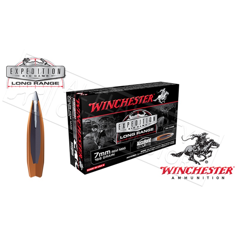 Winchester 7mm Rem Mag AccuBond Expedition LR, Polymer Tipped Boat-Tail 168 Grain Box of 20 #S7LR