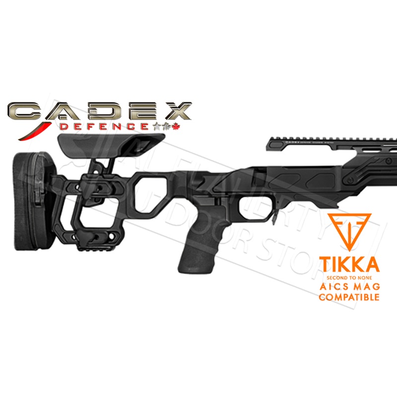 Cadex Defence Field Tactical Chassis, Compatible with Tikka T3/T3X Short Action Using AICS Magazines, 20 MOA Rail #STKFT-TIK-RH-SA Black