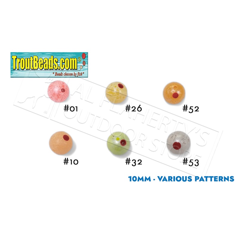 TroutBeads.com BloodDotEggs, 10mm Packs of 10, Various Patterns #BD10
