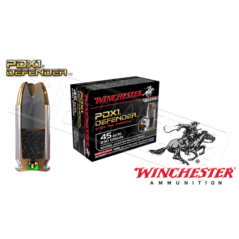 Winchester .45ACP PDX1 Defender, Bonded JHP 230 Grain Box of 20 #S45PDB