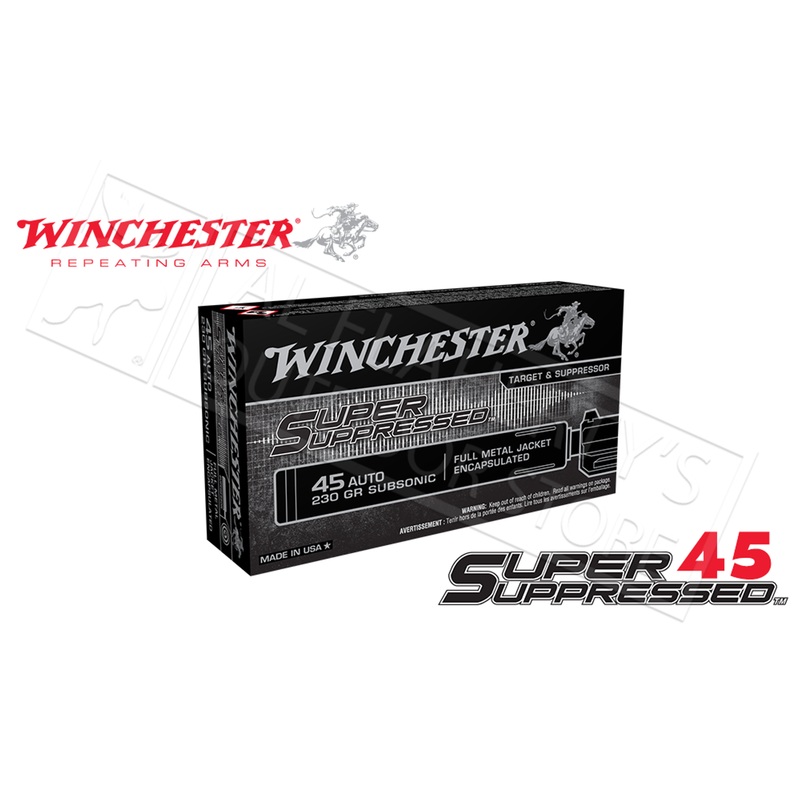 Winchester 45ACP Super Suppressed, 230 Grain FMJ-E Box of 50 #SUP45