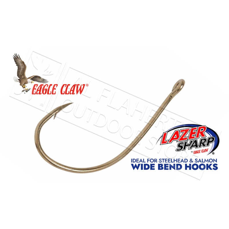 Eagle Claw Lazer Sharp Wide Bend Hooks, Sizes 14 to 2, Bronze Finish, Pack of 10 #L042GH