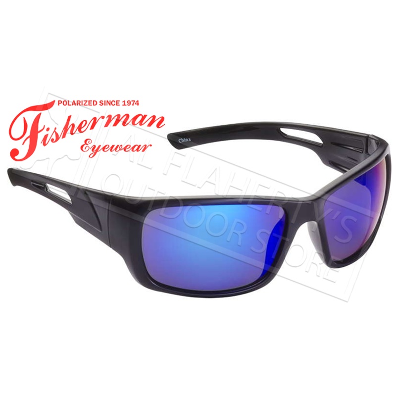 Fisherman Eyewear Hazard Polarized Sunglasses, Black with Blue Mirror Lens #50460031