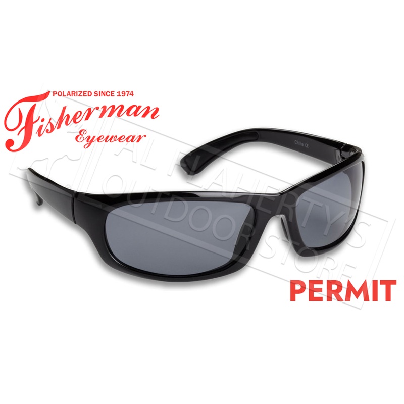 Fisherman Eyewear Permit Polarized Sunglasses, Shiny Black Frame with Gray Lens #90617N