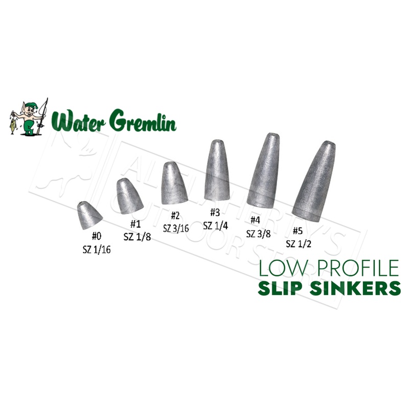 Water Gremlin Low Profile Slip Sinkers, Zip Lip Packs, Sizes 0 to 5 #PSL