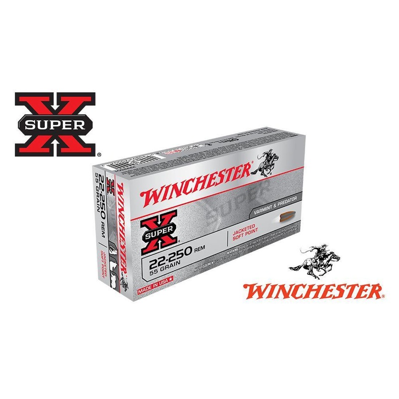 Winchester 22-250 Rem Super X, Jacketed Soft Point 55 Grain Box of 20 #X222501