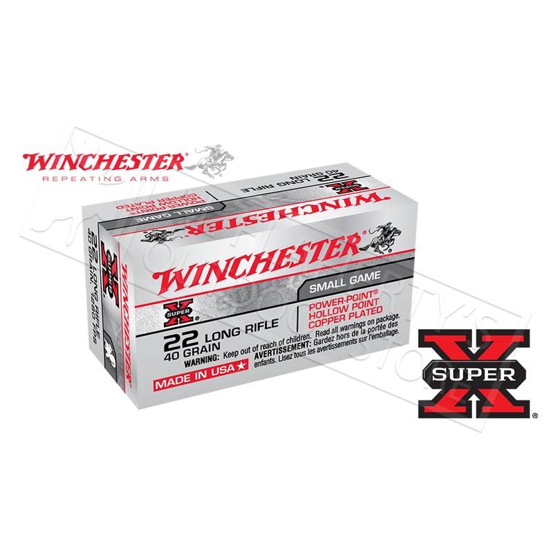 Winchester 22LR Super-X Power-Point Copper Jacket HP 40 Grain Box of 50 #X22LRPP