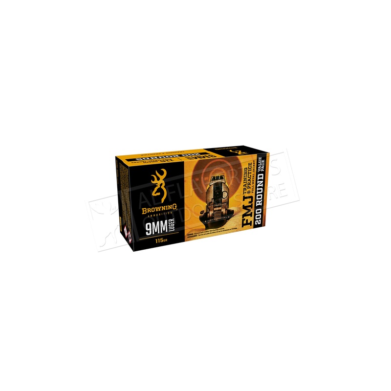 Browning Ammo 9mm Target 115 Grain FMJ, 200 Rounds Value Pack #B191800096