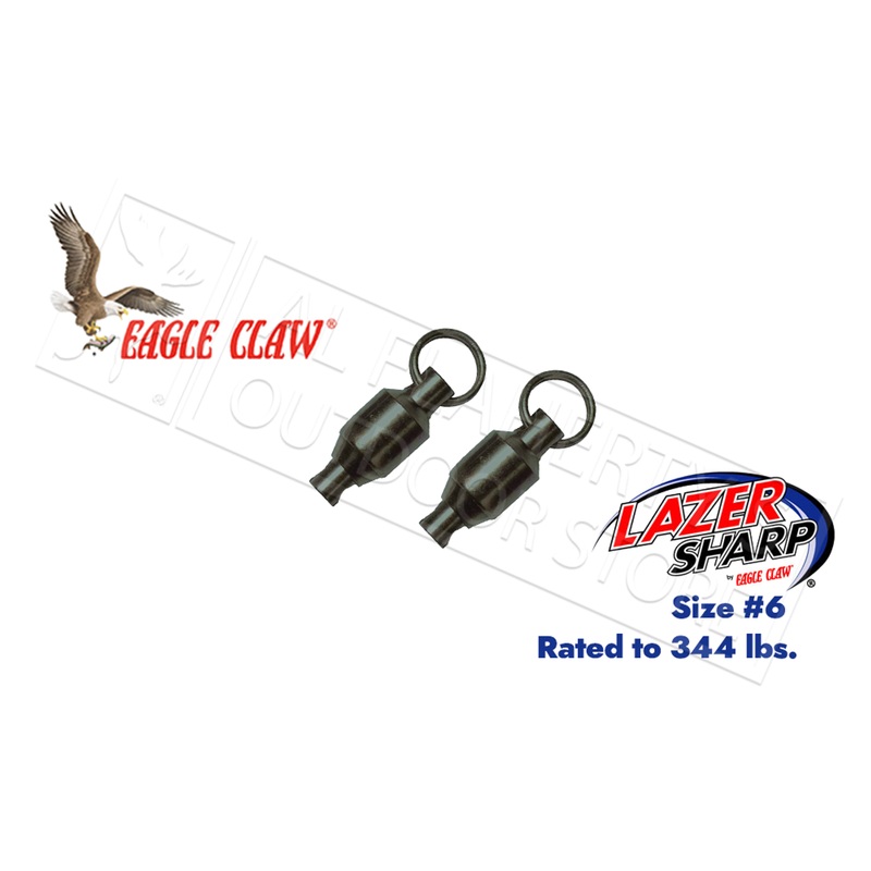 Eagle Claw Lazer Ball Bearing Swivels with Steel Rings, Size 6 – 344lbs, Pack of 2 #11082-006