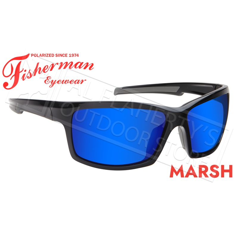 Fisherman Eyewear Marsh Polarized Sunglasses, Shiny Black Frame with Blue Mirror Lens #50680031