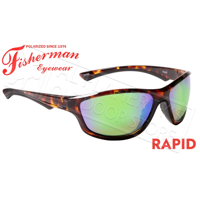 Fisherman Eyewear Rapid Polarized Sunglasses, Shiny Crystal Tortoise Frame with Green Mirror Lens #50580262