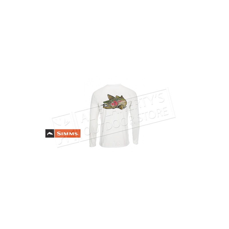 Simms Men’s Solar Tech Tee Long Sleeve Rainbow Trout White Print #12883-119