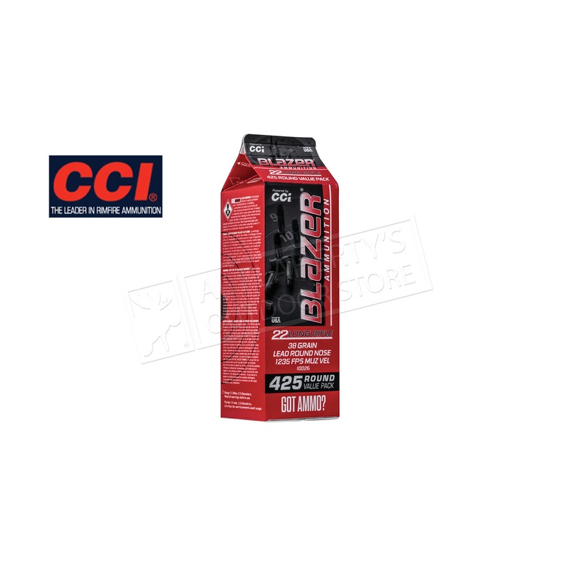 CCI Blazer Rimfire Bulk Pack 22LR Ammunition, 38 Grain, High Velocity, Pack of 425 #10026