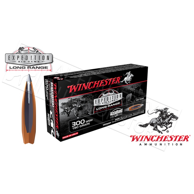 Winchester 300 WSM AccuBond Expedition LR, Polymer Tipped Boat-Tail 190 Grain Box of 20 #S300SLR