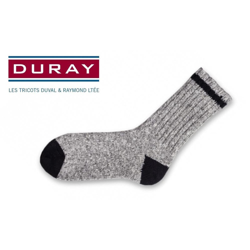 Duray Classic Walker Cotton Sock, Natural Grey and Black, Size Large #1564