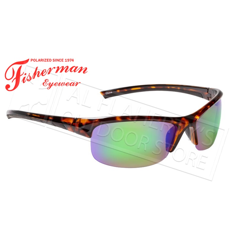 Fisherman Eyewear Tern Polarized Glasses, Shiny Tortoise Frame with Green Mirror Lens #50590262