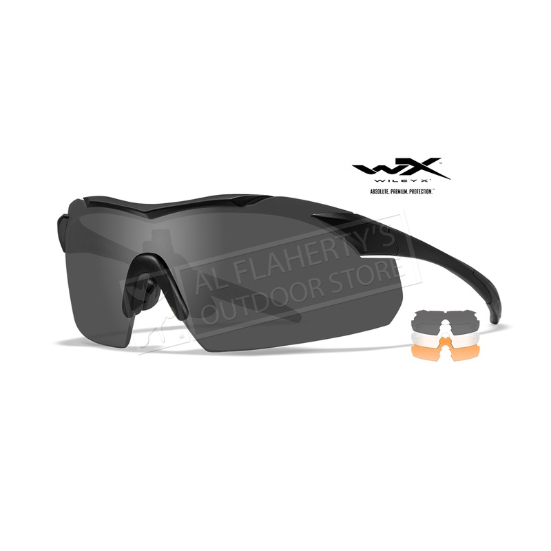 Wiley X Vapor Shooting Glasses Combo with Clear Smoke Grey and Light Rust Lenses and Black Frames #3502