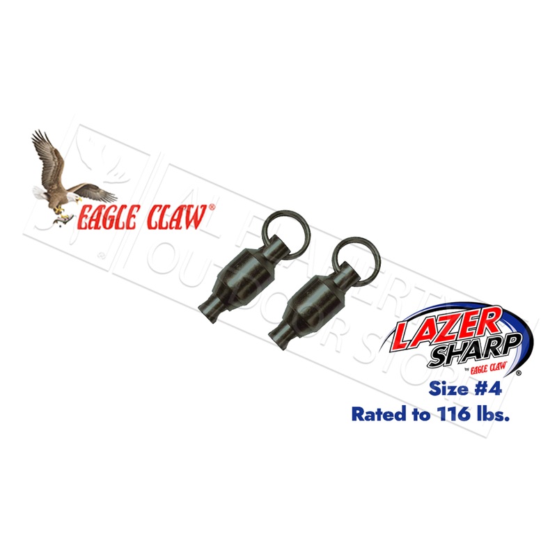 Eagle Claw Lazer Ball Bearing Swivels with Steel Rings, Size 4 – 116lbs, Pack of 2 #11082-004